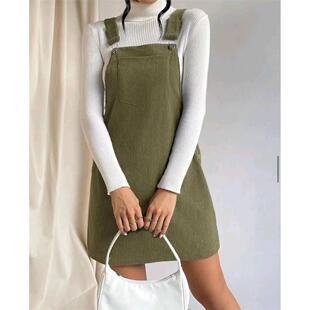 Sleeveless Loose Corduroy Color Skirt Solid Suspender 2024