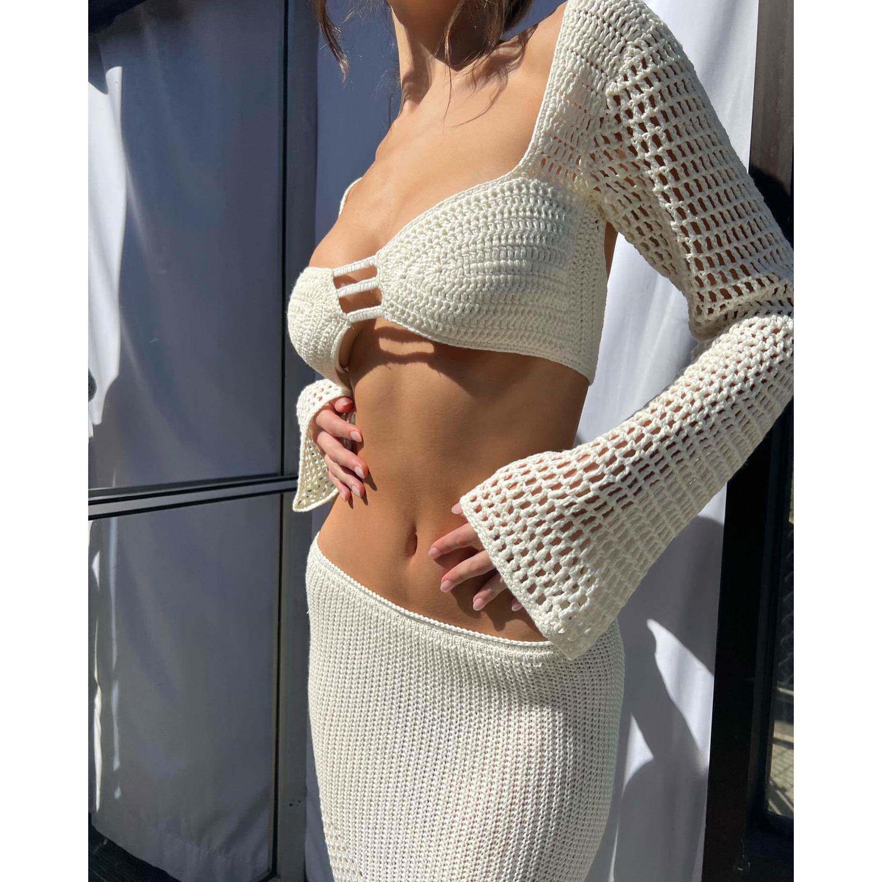 Hip wrap casual knitted long skirt set包臀休闲针织长裙套装