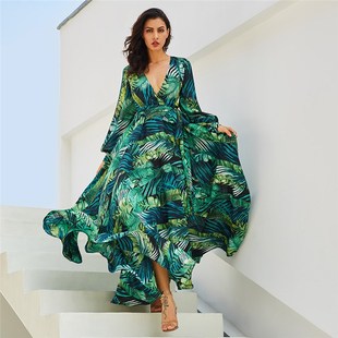 dress gown evening summer Women long Loose neck Hot 2022