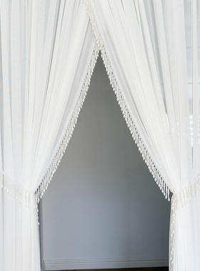 高弹力网眼法式蕾丝珍珠叠层门帘过道遮档帘通用门帘防蚊帘