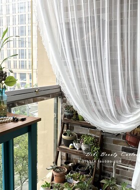纯白梦幻公主立体珍珠纱百搭隔断窗帘窗纱服装店橱窗展示半透窗纱