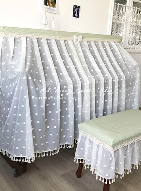 美式绿色波点防尘蕾丝纱质立式钢琴罩全罩电子钢琴套钢琴凳定制