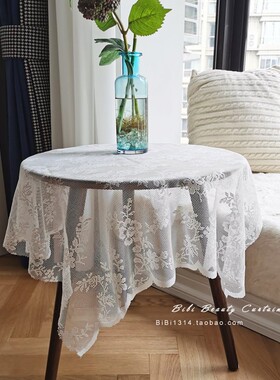 法式美式白色玫瑰网纱圆形长方形野餐桌布斗柜鞋柜防尘装饰盖巾