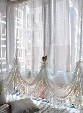 特价包邮白色美式地中海田园飘窗公主帘窗帘成品窗纱罗马帘升降帘