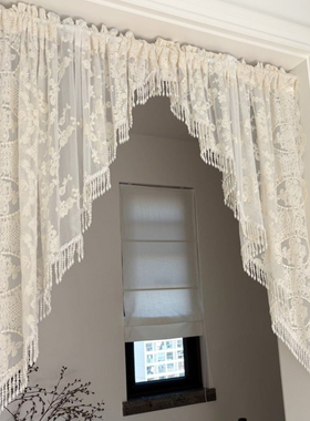 小红书暴款米色高端立体绣花蕾丝珍珠弧形拱门帘成品可定制