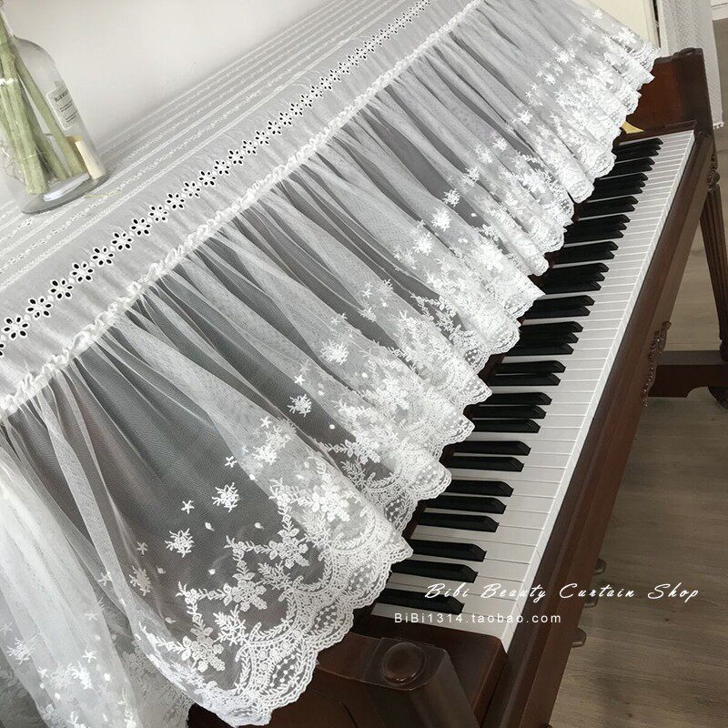 马小萌美腻法式棉布镂空花色搭配绣花蕾丝花边精致钢琴盖巾