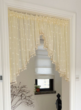 免打孔小清新法式复古米色流苏拱形装饰门帘衣架遮丑帘楼梯帘