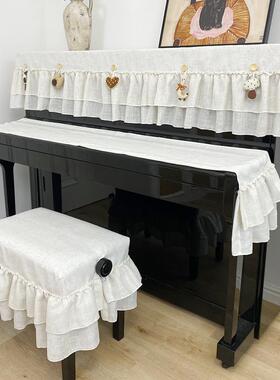 马小萌新品米色环保亚麻纱韩式卡通公仔立式钢琴电钢琴防尘罩半罩