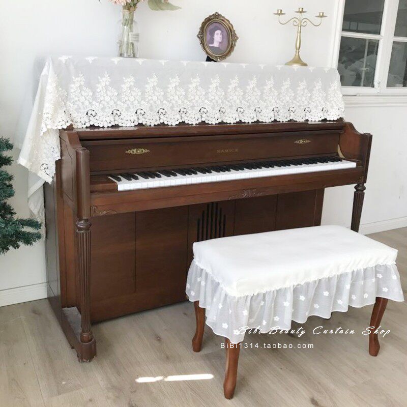 马小萌文艺青年杏色纯棉立体蝴蝶绣花防尘钢琴盖巾