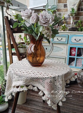 马小萌新品简约ins纯棉古法勾线镂空桌布床头柜盖巾圆桌桌布