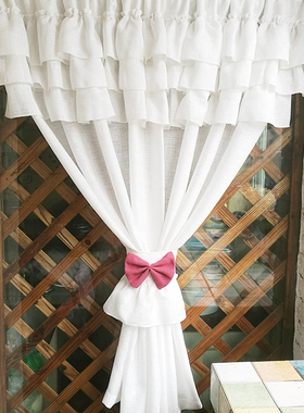 新款公主风纯白色蝴蝶结荷叶边布艺门帘柜帘衣帽帘小窗帘厨房半帘