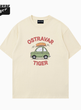 Ostravar Tige潮牌ins复古印花美式男女款情侣装简约宽松百搭T恤
