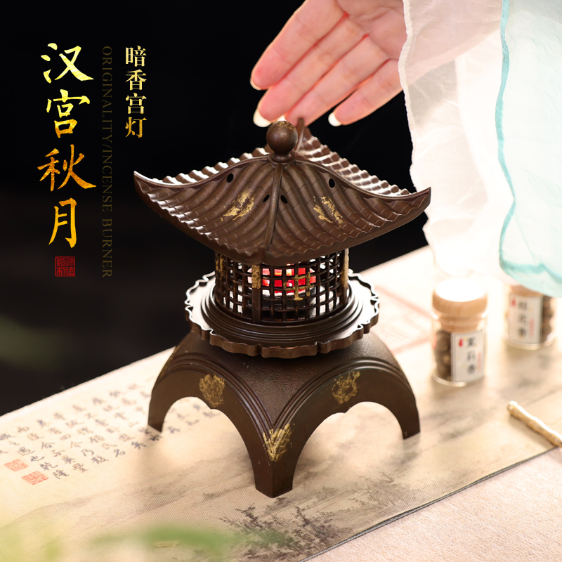 复古创意香炉蜡烛熏香炉家用沉香雪见灯烛台烤香薰炉中式宫灯摆件