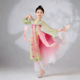 儿童古典舞蹈服中国舞身韵练功服纱衣女童民族舞扇子舞渐变演出服