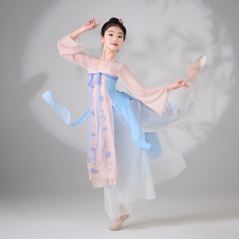 儿童古典舞纱衣飘逸雪纺舞蹈服女童民族练功服中国舞扇子舞演出服