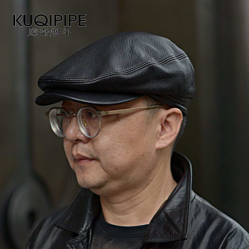 羊皮贝雷帽子男山羊皮鸭舌帽潮春秋薄款中年英伦时尚报童欧美潮流