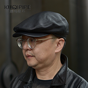 羊皮贝雷帽子男山羊皮鸭舌帽潮春秋薄款中年英伦时尚报童欧美潮流