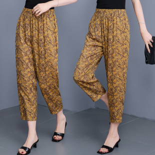 人造棉宽松直筒裤 中老年棉绸裤 妈妈装 女松紧九分裤 可外穿 子休闲裤