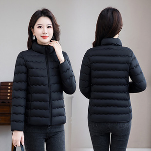 女士大码 新款 棉袄百搭轻薄外套简约保暖立领羽绒棉服潮 冬季 妈妈装