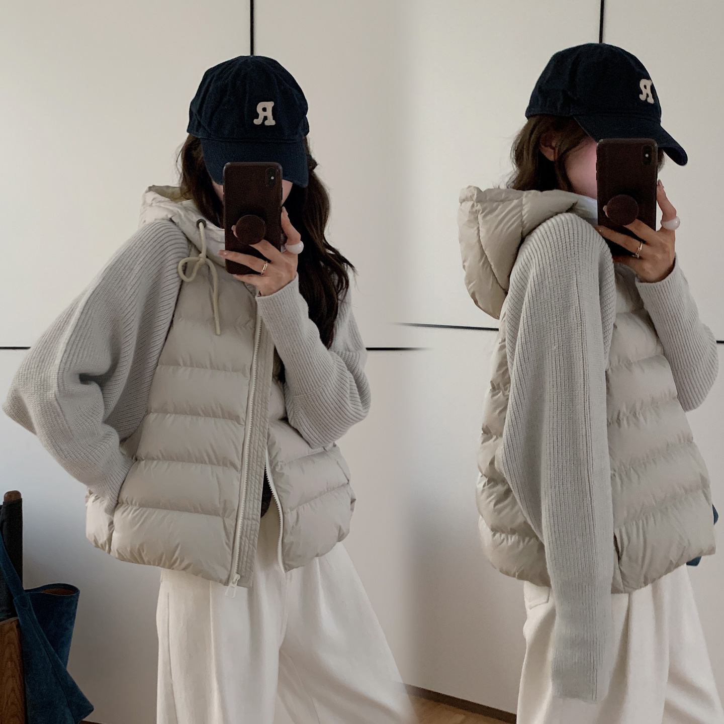 轻薄针织毛衣袖拼接羽绒棉服女短款2025年冬季新款小个子棉袄外套
