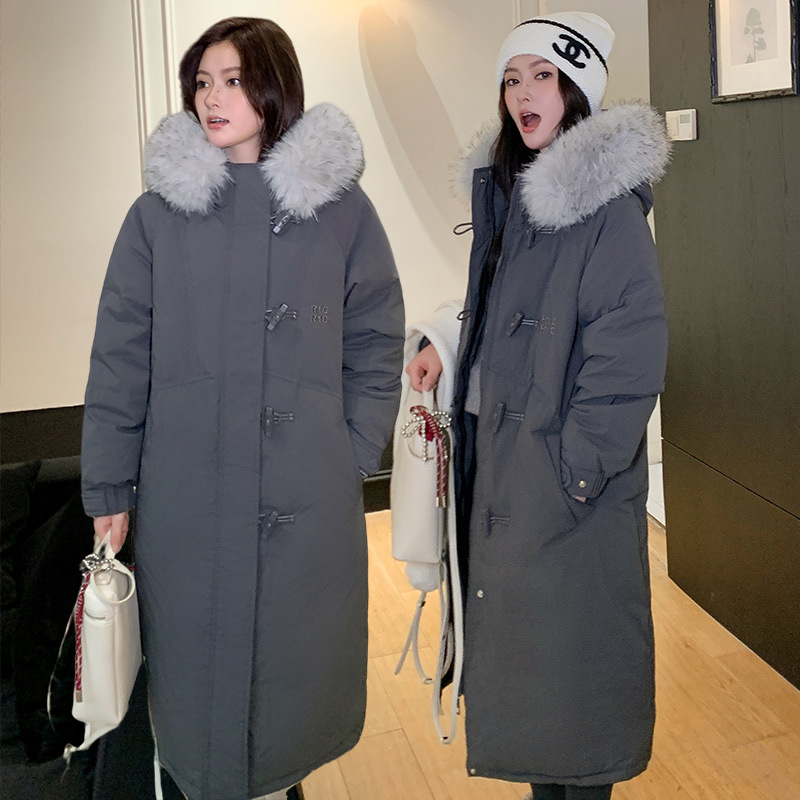 学生羽绒棉服大毛领冬季过膝外套