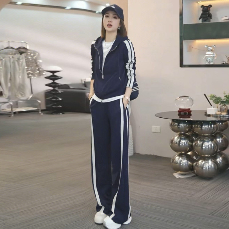 时尚休闲运动套装女春秋韩版高级感显瘦短款卫衣外套阔腿裤两件套