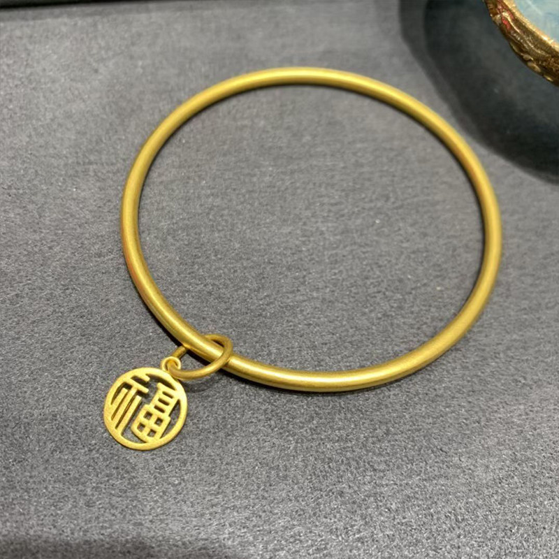 深圳水贝足金999黄金手镯古法福字黄金素圈镯子半实心婚嫁送礼图片