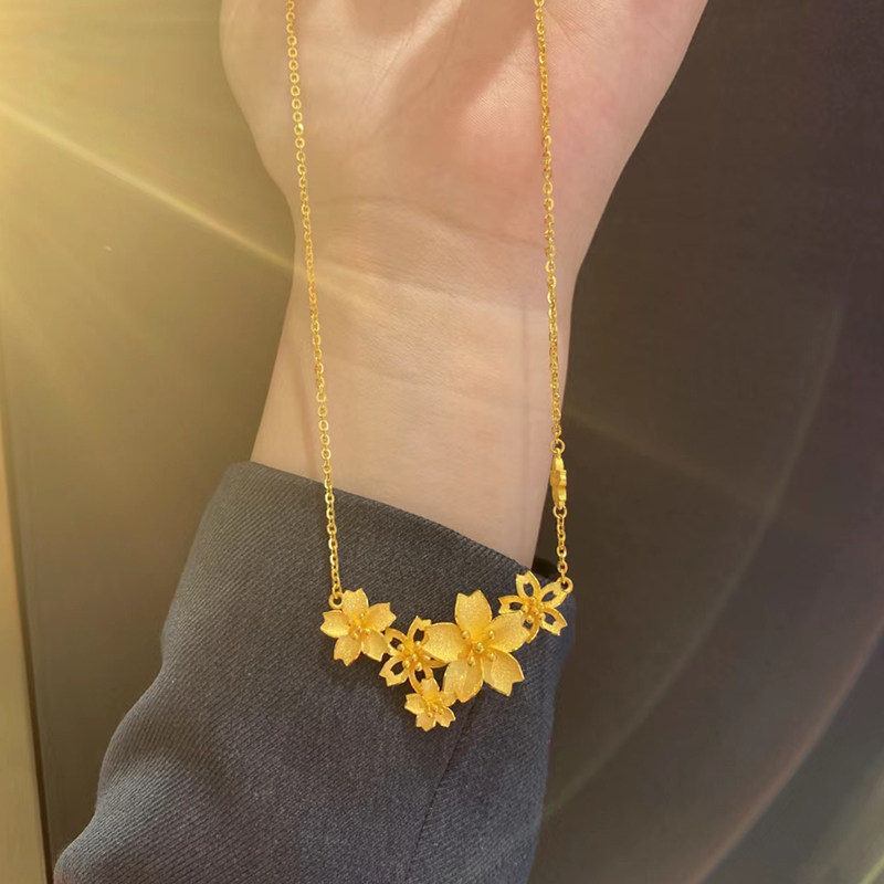 深圳水贝三生花繁花似锦套链足金999紫荆花朵项链纯金送女友