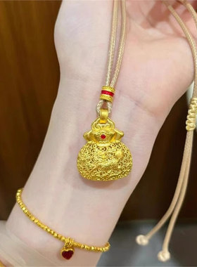 深圳水贝足金999珐琅古法福袋吊坠黄金麒麟献瑞传承钱袋子纯金