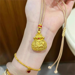 深圳水贝足金999珐琅古法福袋吊坠黄金麒麟献瑞传承钱袋子纯金