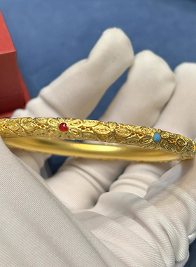 深圳水贝宫廷风小皇后珐琅手镯足金999花丝镂空黄金手镯国潮复古