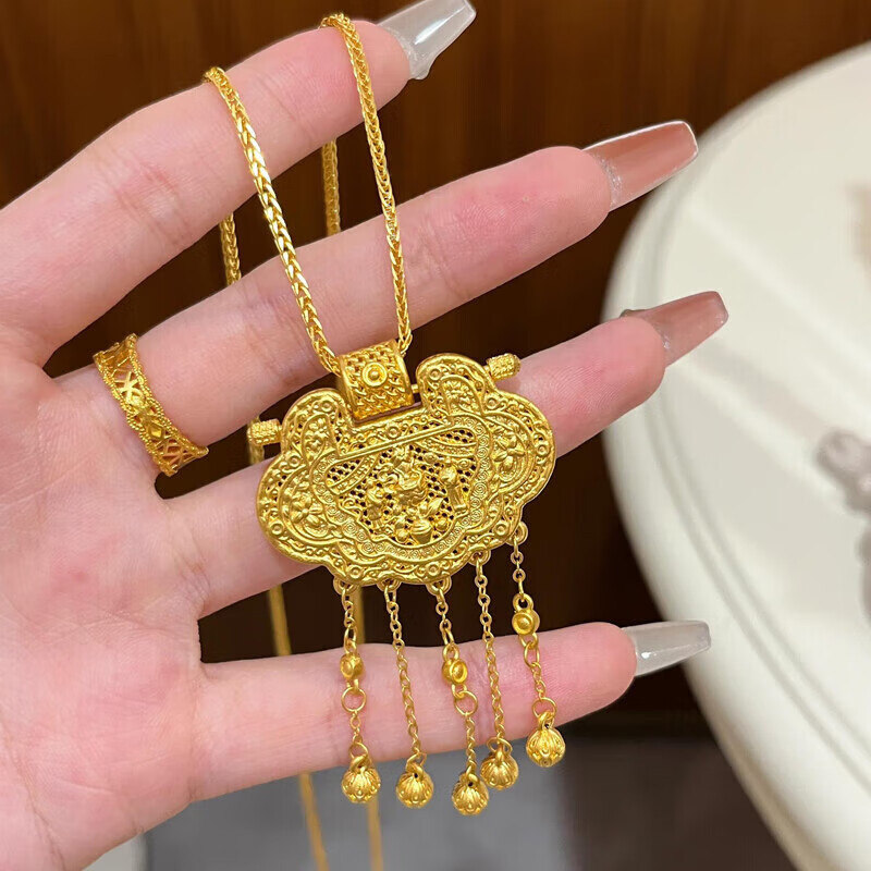 深圳水贝状元及第花丝黄金吊坠锁包足金999天子门生流苏挂坠送礼