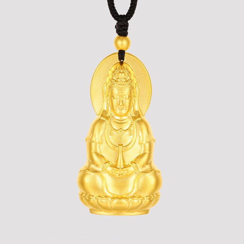 深圳水贝观音牌吊坠足金999古法传承莲花金佛牌莲座挂坠纯金菩萨