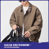 夹克衫 COOLJU裤 格子领口拼接休闲刺绣长袖 新款 外套 局子男生秋冬季