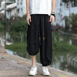 冰丝练武中国风裤子男士夏季薄款束脚宽松大码锻炼胖子潮牌休闲裤