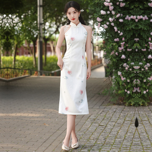 夏季新中式国风旗袍年轻款优雅高贵少女日常中长款改良吊带小个子