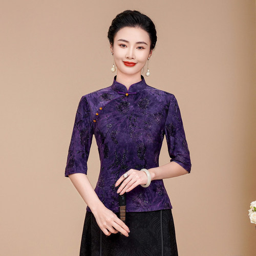 春秋季改良新中式旗袍式小上衣复古国风日常妈妈汉服唐装外套小衫