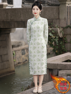 秋冬加绒旗袍长袖蕾丝提花年轻款优雅新中式国风少女改良版连衣裙