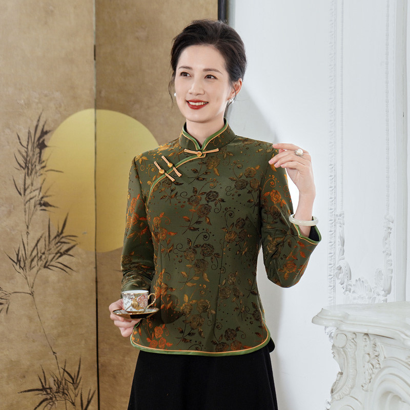 秋冬季新款旗袍式小上衣复古中老年妈妈日常修身汉服开衫改良唐装