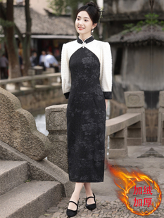 加绒旗袍年轻款优雅国风少女改良长款连衣裙日常新中式秋冬季礼服