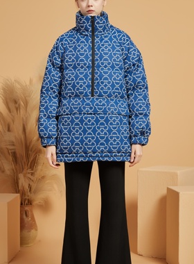 高端蓝色米奇短款超厚白鹅绒羽绒服女