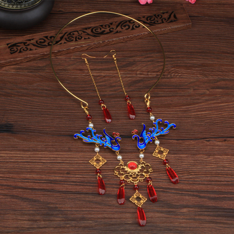 逸彩唐古风景泰蓝项圈复古璎珞古装汉服配饰汉元素步摇流苏女项链