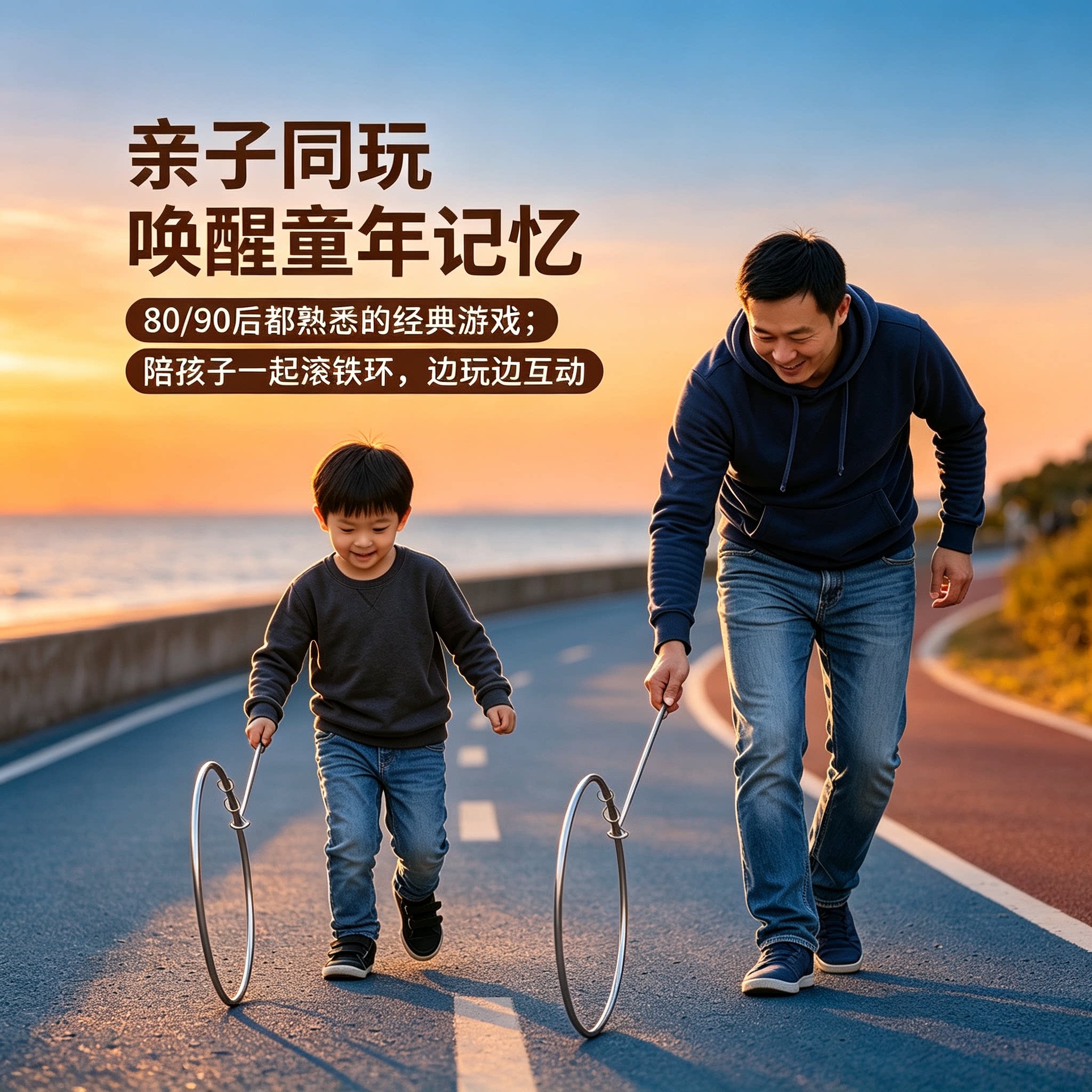 童年回忆滚铁环80后怀旧玩具成人扁粗实心推圈风火轮健身小学生