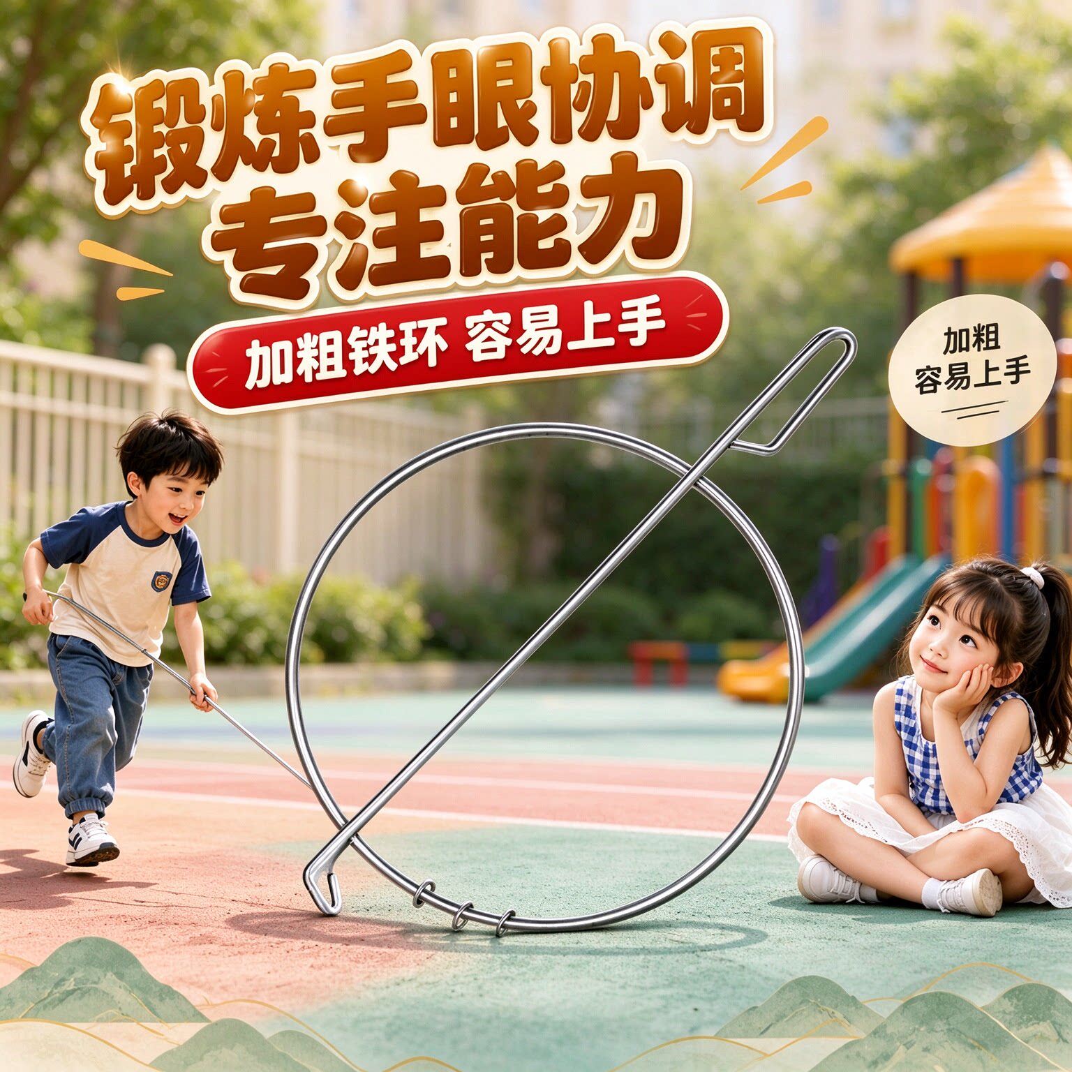 老式滚铁环滚铁圈儿童玩具怀旧推铁环扁铁环小学生成人80后礼物