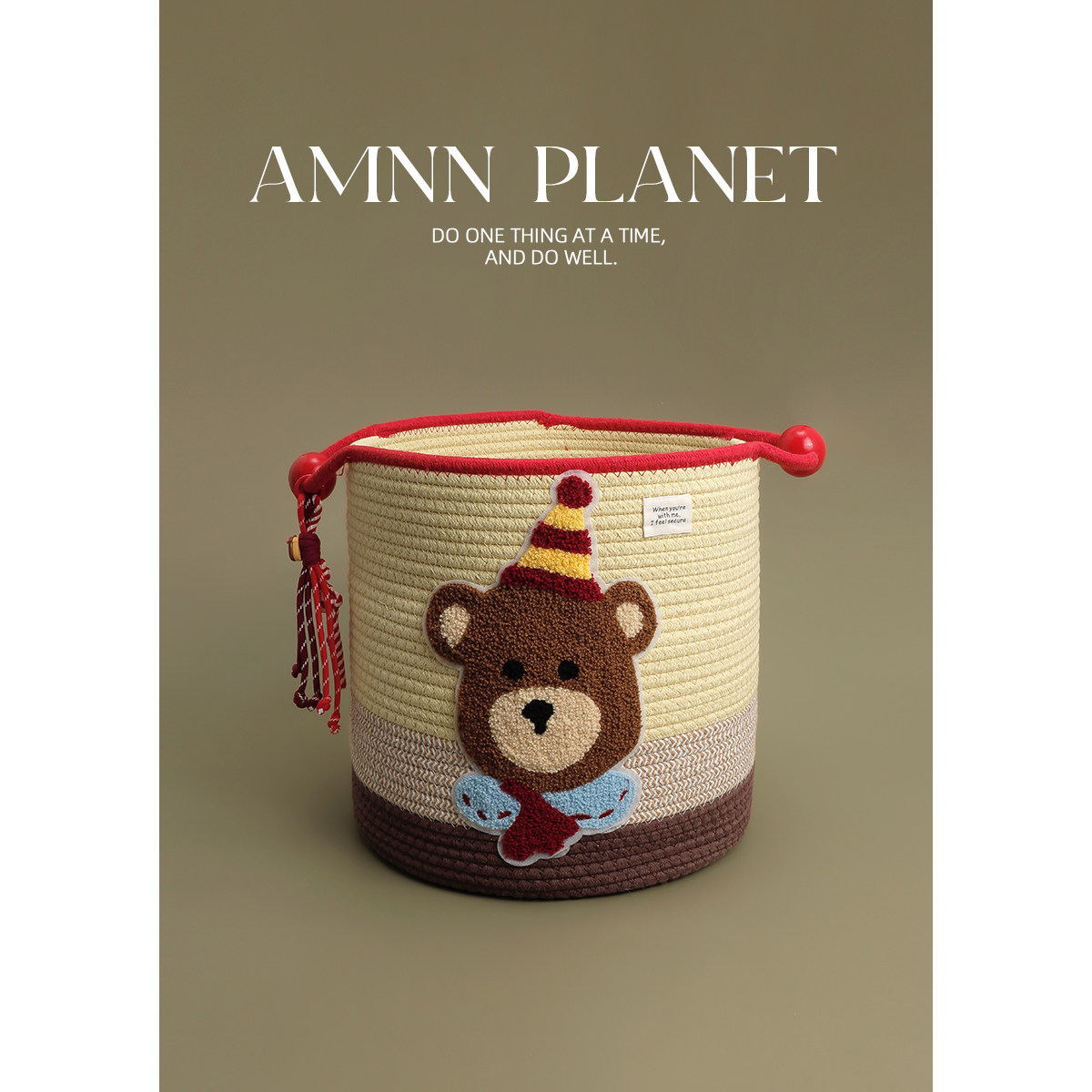 AMNN 棕色小熊时尚收纳桶创意编织可爱大容量零食杂物整理储物蓝