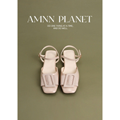 法式 方头高级感裸粉包头凉鞋 女2025新款 AMNN 粗跟浅口配裙子单鞋