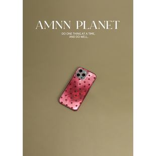 AMNN 甜美树莓粉波点晕染适用iphone14/15ProMax手机壳13苹果16PM女