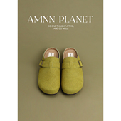 韩系圆头平底一脚蹬包头半拖鞋 AMNN复古真皮厚底勃肯鞋 女2025新款