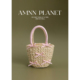 AMNN 夏季 甜美蝴蝶结编织包包女小众设计感度假海边菜篮子沙滩包
