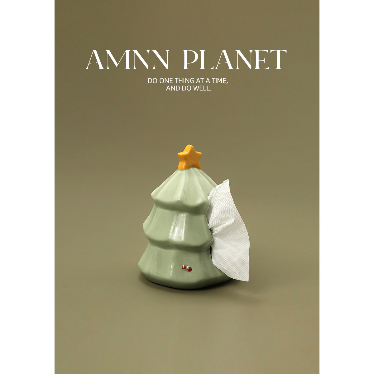 AMNN 可爱圣诞树纸巾盒家用陶瓷客厅茶几抽纸盒创意氛围装饰摆件